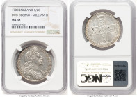 William III 1/2 Crown 1700 MS62 NGC, KM492.2, S-3494. DVO DECIMO edge. Exhibiting bright white luster and a faint glow of color near the edge, uncommo...