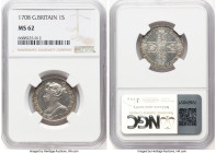 Anne Shilling 1708 MS62 NGC, KM517.7, S-3610. Full of original mint brilliance, with a slight play of color near the edge adding character to this coi...