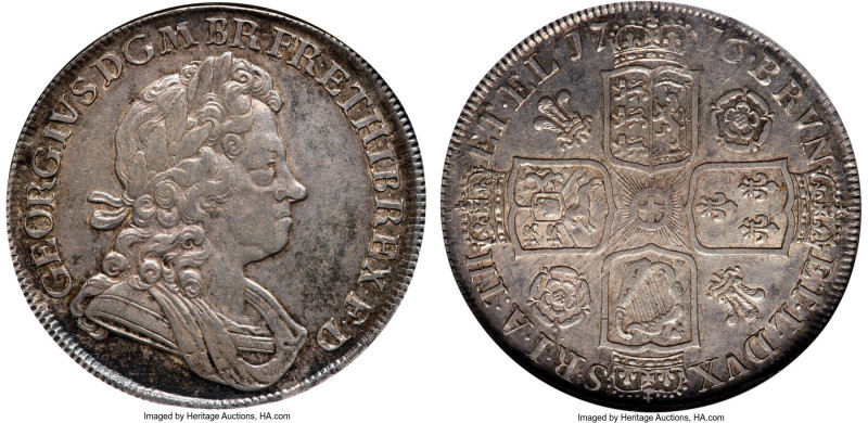 George I Crown 1716 XF45 NGC, KM545.1, S-3639, ESC-1540 (previously 110). Plumes...