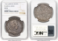 George I Crown 1726 VF35 NGC, KM545.1, S-3639A. DECIMO TERTIO edge. Plumes and roses in angles. A highly contested George I Crown issue that should be...