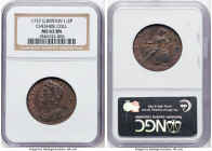 George II 1/2 Penny 1737 MS63 Brown NGC, KM566, S-3717. Currently there are only two others at NGC to trump this Choice offering in technical designat...