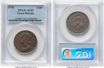 George II 1/2 Penny 1752 AU55 PCGS, KM579.2, S-3719. HID09801242017 © 2024 Heritage Auctions | All Rights Reserved www.HA.com/TexasAuctioneerLicenseNo...