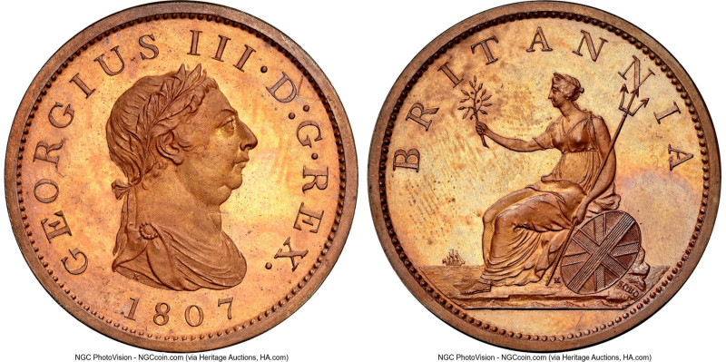George III bronzed Proof Restrike Penny 1807-SOHO PR66 Brown NGC, Soho mint, KM6...