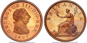 George III bronzed Proof Restrike Penny 1807-SOHO PR66 Brown NGC, Soho mint, KM663a, S-3780, Peck-1354 (Very Scarce). Beautiful Proof iridescence lies...