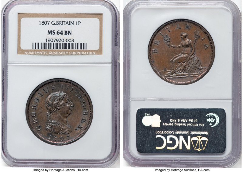 George III Penny 1807 MS64 Brown NGC, KM663, S-3780. Ex. Heritage Auction 419 (S...