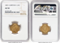 George III gold 1/2 Guinea 1801 AU58 NGC, KM649, S-3736. HID09801242017 © 2024 Heritage Auctions | All Rights Reserved www.HA.com/TexasAuctioneerLicen...