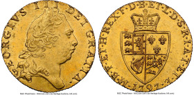 George III gold Guinea 1797 AU58 NGC, KM609, S-3729. 5th laureate Head. "Spade"-shaped shield on reverse. From the Robert C. Pickett Collection HID098...
