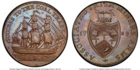 Durham. South Shields copper 1/2 Penny Token 1789 MS65 Brown PCGS, D&H-7. Obv: SUCCESS TO THE COAL TRADE. Ship / Rev: ASSOCIATED IRISH MINERS ARMS. Ar...