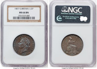 George IV 1/2 Penny 1827 MS64 Brown NGC, KM692, S-3824. Lovely cinereal patination glazes the devices of this mocha planchet. Ex. Heritage Auction 440...