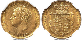 George IV gold Sovereign 1830 AU58 NGC, KM696, S-3801. A respected issue with immense collectibility, gently handled, only enough to achieve this fine...
