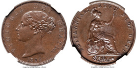 Victoria bronzed Proof 1/2 Penny 1839 PR66 Brown NGC, KM726a, S-3949. Medal Alignment. Overstruck on an 1843 Victoria 1/2 Penny. An incredible Proof H...