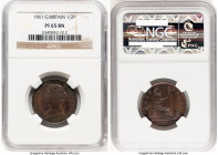 Victoria Proof 1/2 Penny 1861 PR65 Brown NGC, KM748.2, S-3956. Four berries, sixteen leaves, and toothed borders variety. Highly detailed surfaces acc...