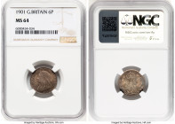 Victoria 6 Pence 1901 MS64 NGC, KM779, S-3941. HID09801242017 © 2024 Heritage Auctions | All Rights Reserved www.HA.com/TexasAuctioneerLicenseNotice