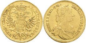 MARIE THERESIE 1740-1780 1 Ducat 1756 Her#88-100, Au.986 3,47g, Vienna, R!