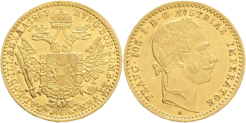 FRANCIS JOSEPH I. 1848-1916 1 Ducat 1863 A, KM#2264 Au.986 3,485g 21mm, Vienna, ...