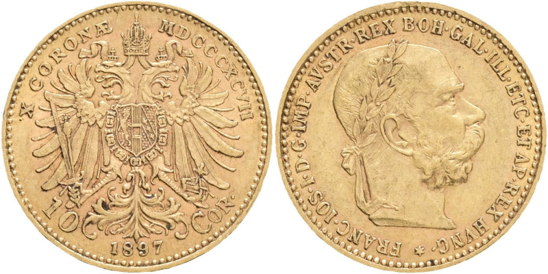 FRANCIS JOSEPH I. 1848-1916 10 Corona 1897 KM#2805, Her#380-381, Au.900 3,22g 19...