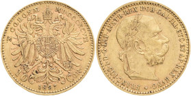 FRANCIS JOSEPH  I. 1848-1916 10 Corona 1897  KM#2805, Her#380-381,  Au.900 3,22g 19 mm Vienna