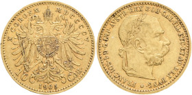 FRANCIS JOSEPH  I. 1848-1916 10 Corona 1905  KM#2805, Her#380-381,  Au.900 3,22g 19 mm Vienna