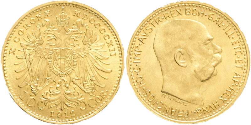 FRANCIS JOSEPH I. 1848-1916 10 Corona 19012 Schwartz KM#2816, Schön#22, Au.900 3...