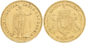FRANCIS JOSEPH  I. 1848-1916 10 Corona 1896 KB, KM#485 3,38g 19/0,9mm, Kremnica, hair lines