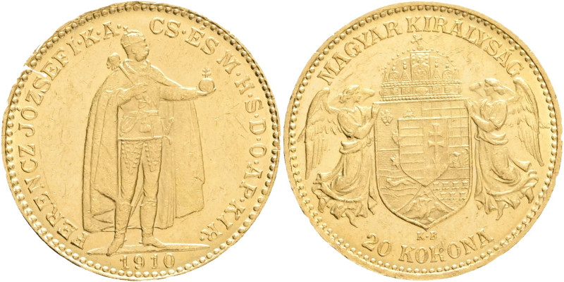FRANCIS JOSEPH I. 1848-1916 20 Corona 1910 K.B., KM#486 , ÉH#1489 Au.900 6,77g 2...