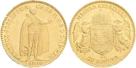 FRANCIS JOSEPH  I. 1848-1916 20 Corona 1910 K.B., KM#486 , ÉH#1489 Au.900 6,77g 21mm, R!,