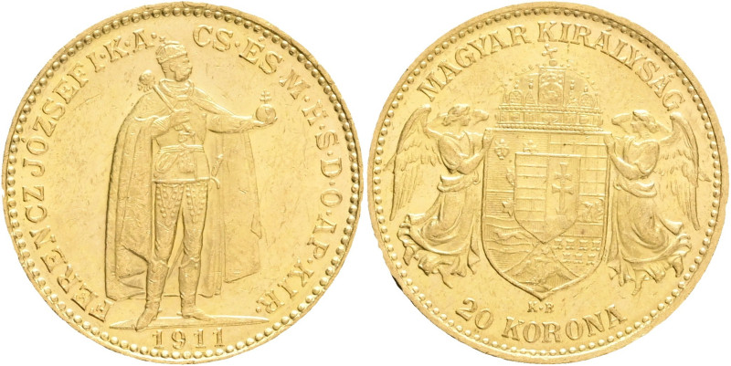 FRANCIS JOSEPH I. 1848-1916 20 Corona 1911 K.B., KM#486 , ÉH#1489 Au.900 6,77g 2...