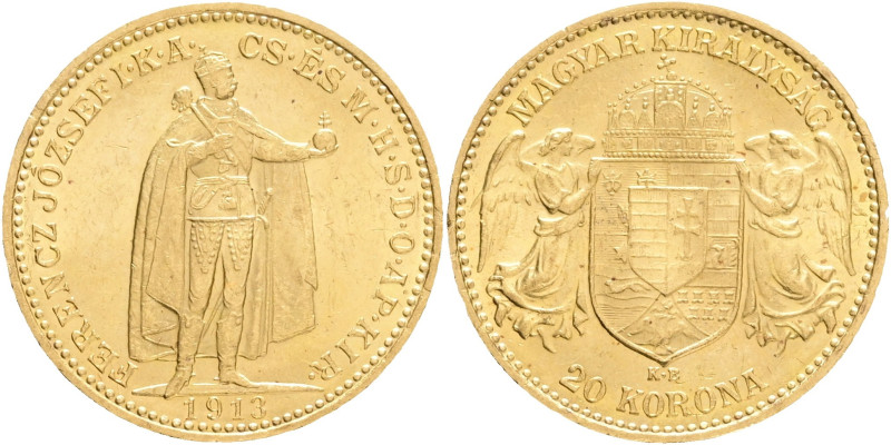 FRANCIS JOSEPH I. 1848-1916 20 Corona 1913 K.B., KM#486 , ÉH#1489 Au.900 6,77g 2...