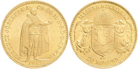 FRANCIS JOSEPH  I. 1848-1916 20 Corona 1913 K.B., KM#486 , ÉH#1489 Au.900 6,77g 21mm
