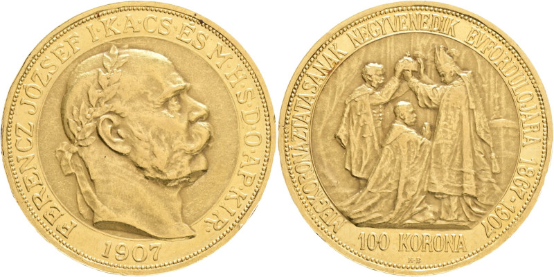 FRANCIS JOSEPH I. 1848-1916 100 Corona 1907 K.B., Anniversary of the coranation ...