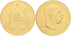 FRANCIS JOSEPH  I. 1848-1916 100 Corona 1911  KM#2819 33,87g 37mm Vienna R!