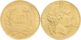 FRANCE  II. Republic 20 Frank 1850 A Head of the goddes CERES, KM#762 F#529 Au.900 6,41g 21mm Paris