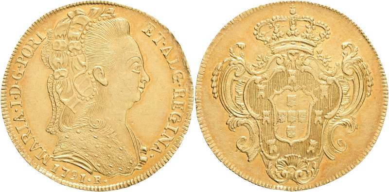 Brazil 6400 Reis 1791 R , MARIA I. Rio de Janeiro, KM#226.2 Au.900 14,34g 32mm ,...