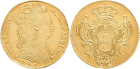 Brazil 6400 Reis 1791 R , MARIA I. Rio de Janeiro, KM#226.2 Au.900 14,34g 32mm , 2nd-type-Hearddress Veil