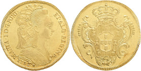 Brazil 6400 Reis 1792 R , MARIA I. Rio de Janeiro, KM#226.2 Au.900 14,34g 32mm , 2nd-type-Hearddress Veil