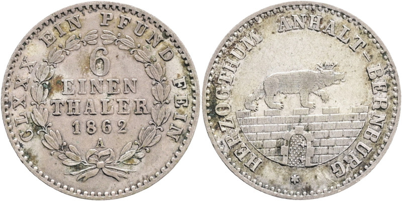 Anhalt-Berbung ALEXANDER KARL 1/6 Vereinsthaler 1862 A, KM#87 Ag.520 5,28g 23/2m...