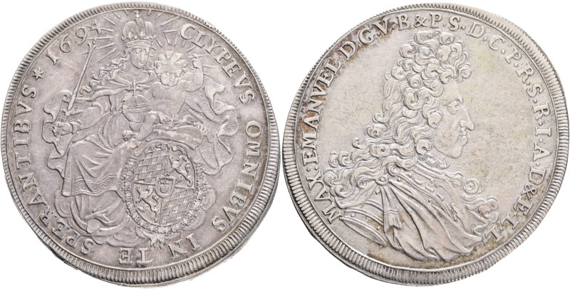 BAVARIA MAXIMILIAN II. EMANUEL 1679-1726 1 Thaler 1694, Hahn#199 Ag. 29,00g 43mm...