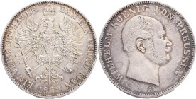 PRUSSIA  WILHELM I. 1  Vereinsthaler 1862 A, Thun#266, KM#489, Ag.900 18,52g,  33mm, Berlin, patina