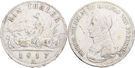 PRUSSIA FRIDRICH WILHELM III. 1  Vereinsthaler 1817 A, KM#396, Thun#246, Ag. 750  22,272g, 34 mm, Berlin