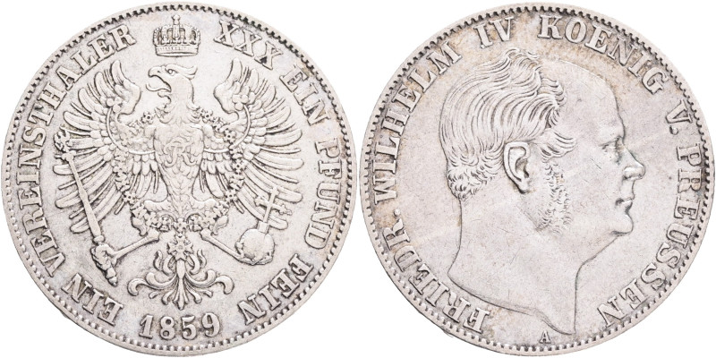 PRUSSIA FRIDRICH WILHELM IV. 1 Vereinsthaler 1859 A, Thun#270 Ag.900 18,52g, 34m...