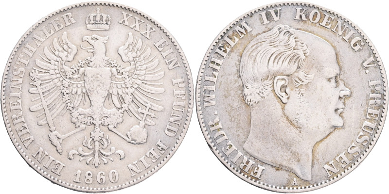 PRUSSIA FRIDRICH WILHELM IV. 1 Vereinsthaler 1860 A, KM#471, Thun#262, Ag. 900 1...