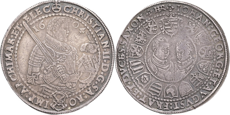 SAXONY Electors CHRISTIAN II., JOHANN GEORG, AUGUST 1 Thaler 1604, KM#16, Ag. 28...