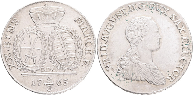 SAXONY FRIEDRICH AUGUST III. 2/3 Thaler 1765 EDC, KM#981 Silver 13,92g 33 mm min...