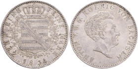 SAXONY ANTON I. 1  Vereinsthaler 1834 G, KM#1120 Ag.833  28g 37mm, Dresden