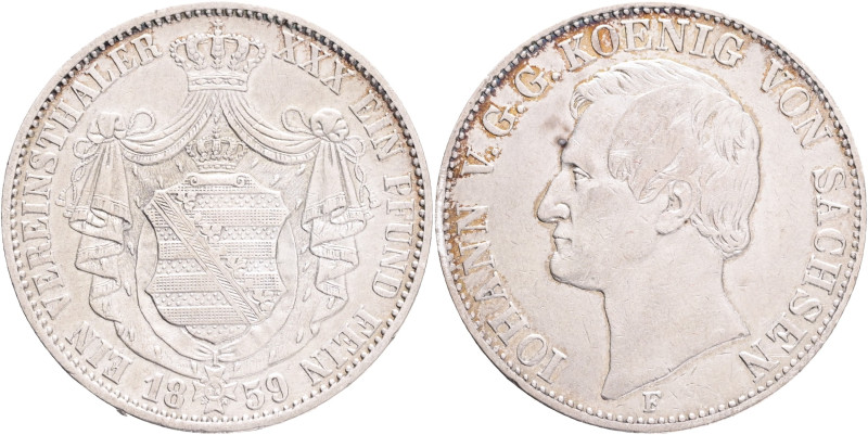 SAXONY JOHANN V. 1 Vereinsthaler 1859 F, KM#1192, Thun#339, Ag. 900 18,52g, 33 m...
