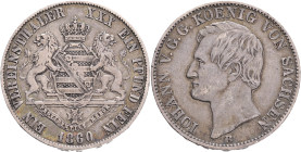 SAXONY JOHANN V.  1  Vereinsthaler 1860 B, KM#1210, Ag. 900 18,52g, 33 mm, Dresden