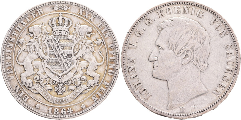 SAXONY JOHANN V. 1 Vereinsthaler 1864 B, KM#1214, Thun#348, Ag. 900 18,52g, 33 m...