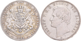 SAXONY JOHANN V.  1  Vereinsthaler 1864 B, KM#1214, Thun#348, Ag. 900 18,52g, 33 mm, Dresden, small cross