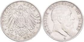 BADEN FRIEDRICH I. 2 Mark 1902 G,  J#32,  Ag.900 11,11g , 28/2,1mm, Karlsruhe
