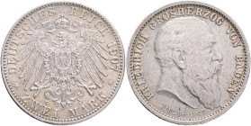 BADEN FRIEDRICH I. 2 Mark 1907 G, the death of Fridrich I., J#36,  Ag.900 11,11g , 28 mm, Karlsruhe